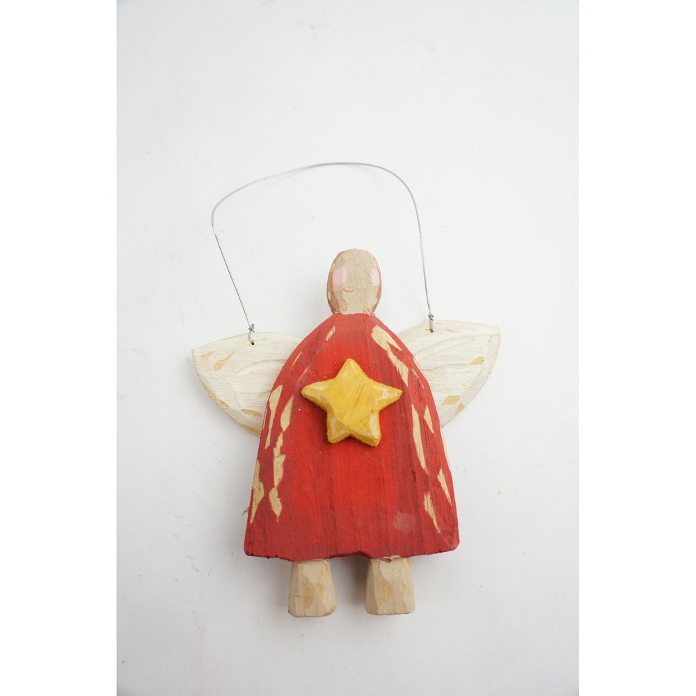 Ilona Steelhammer Wooden Angel Ornament  Red Hand Carved 1998